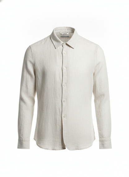 White Casual Linen Blend Overshirt