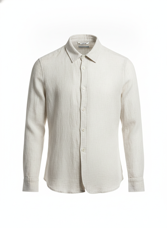 White Casual Linen Blend Overshirt