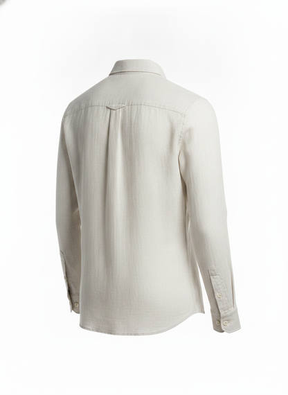 White Casual Linen Blend Overshirt