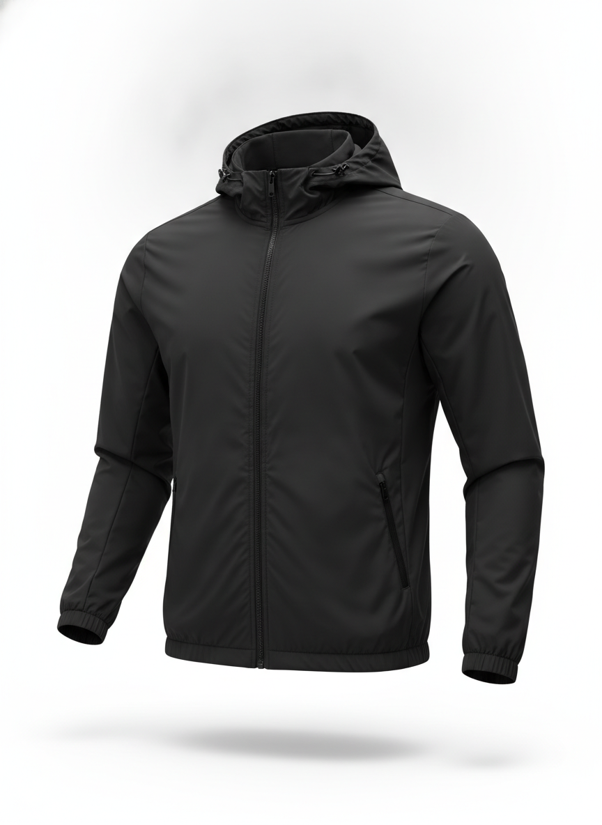 Black Minimalist Zip Up Windbreaker