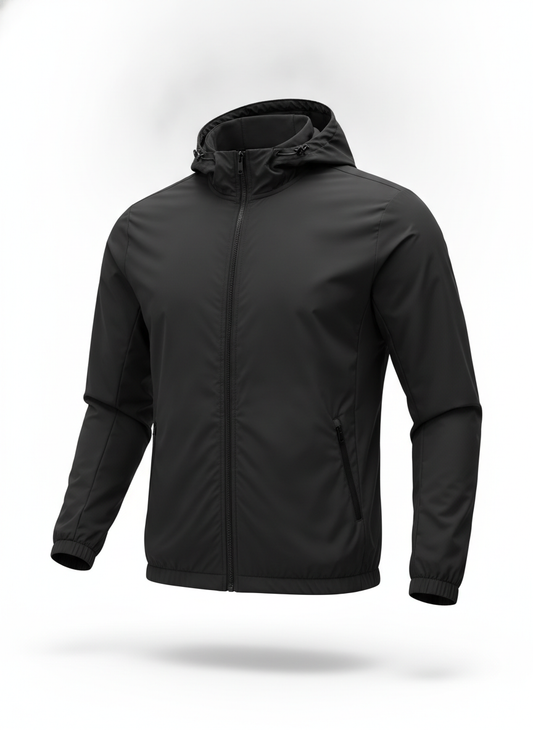 Black Minimalist Zip Up Windbreaker