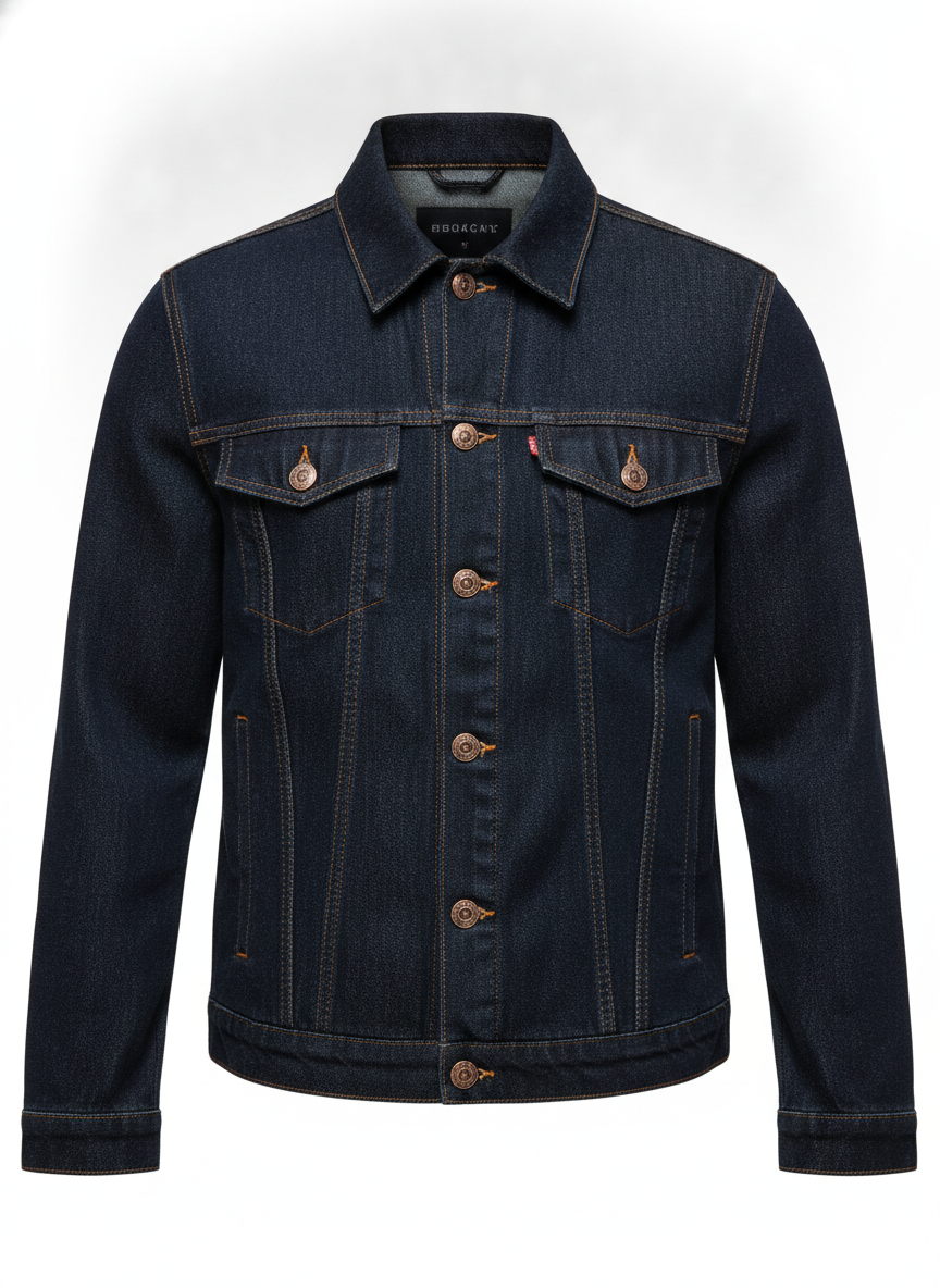 Navy Blue Classic Denim Button Jacket