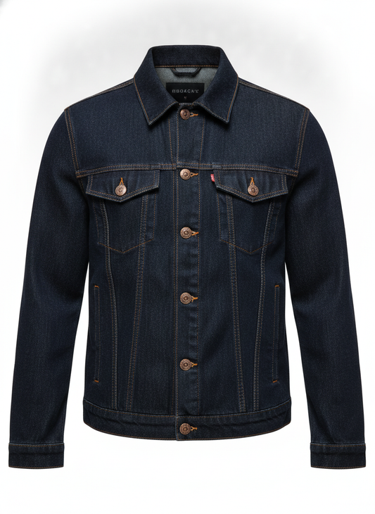 Navy Blue Classic Denim Button Jacket
