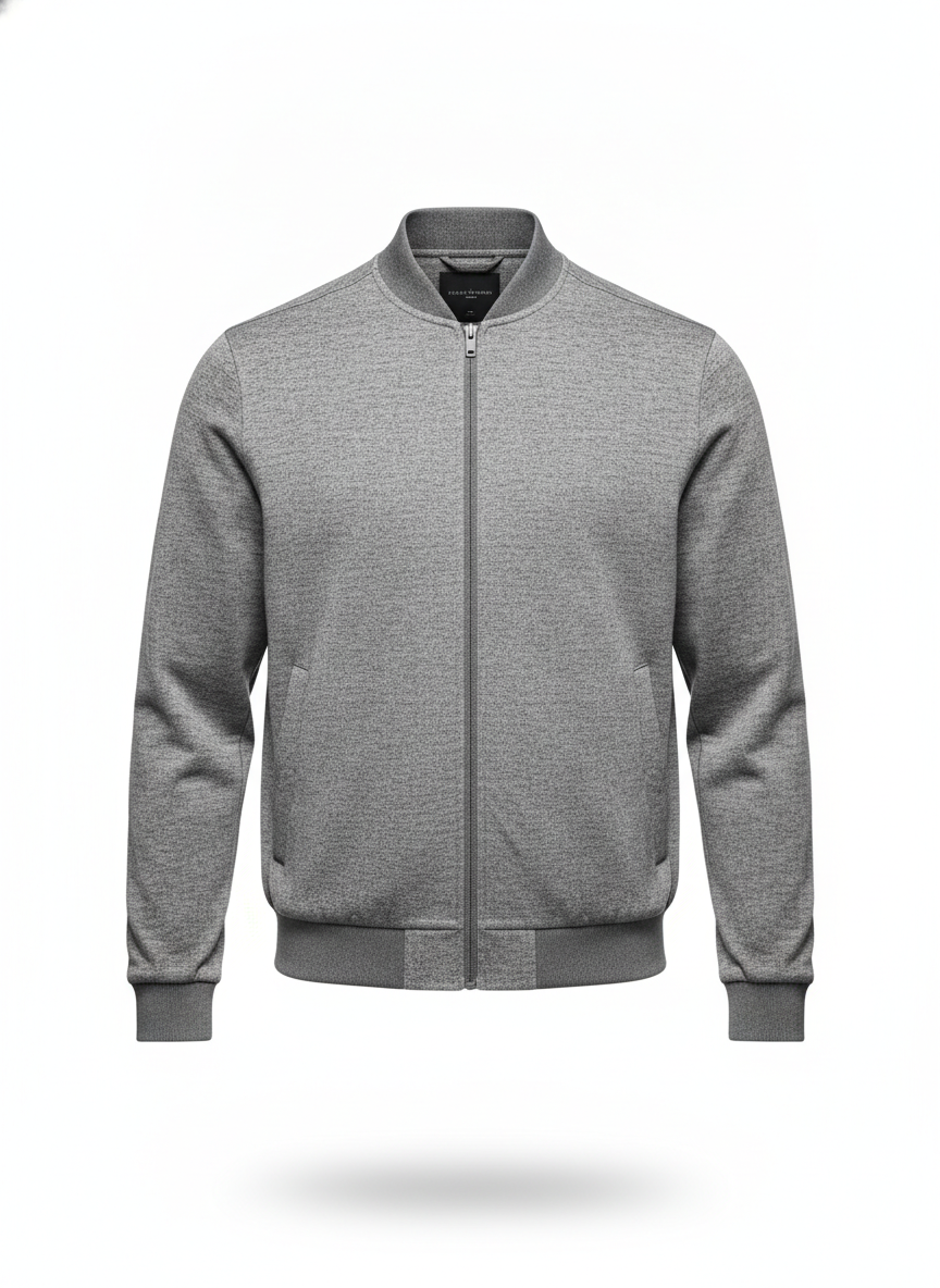 Gray Tech Knit Bomber Jacket
