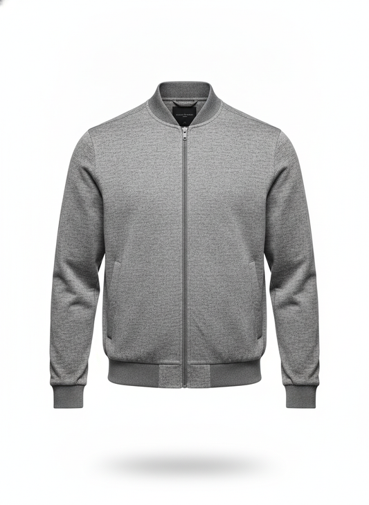 Gray Tech Knit Bomber Jacket