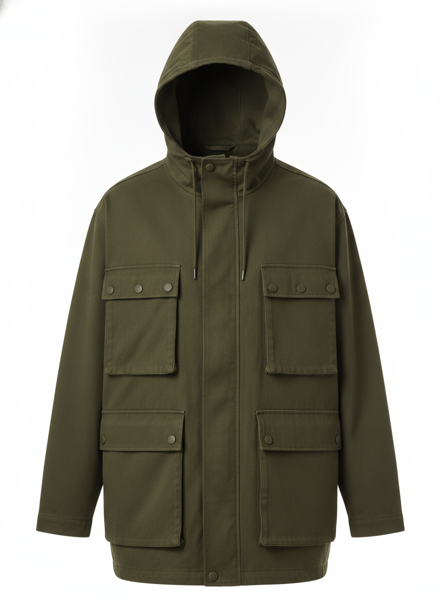 Olive Green Hooded Utility Field Jacket