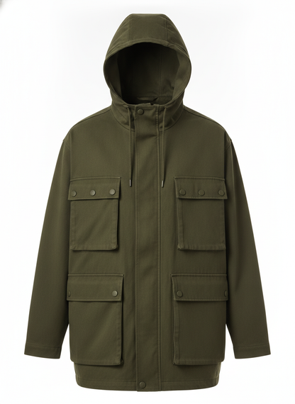 Olive Green Hooded Utility Field Jacket