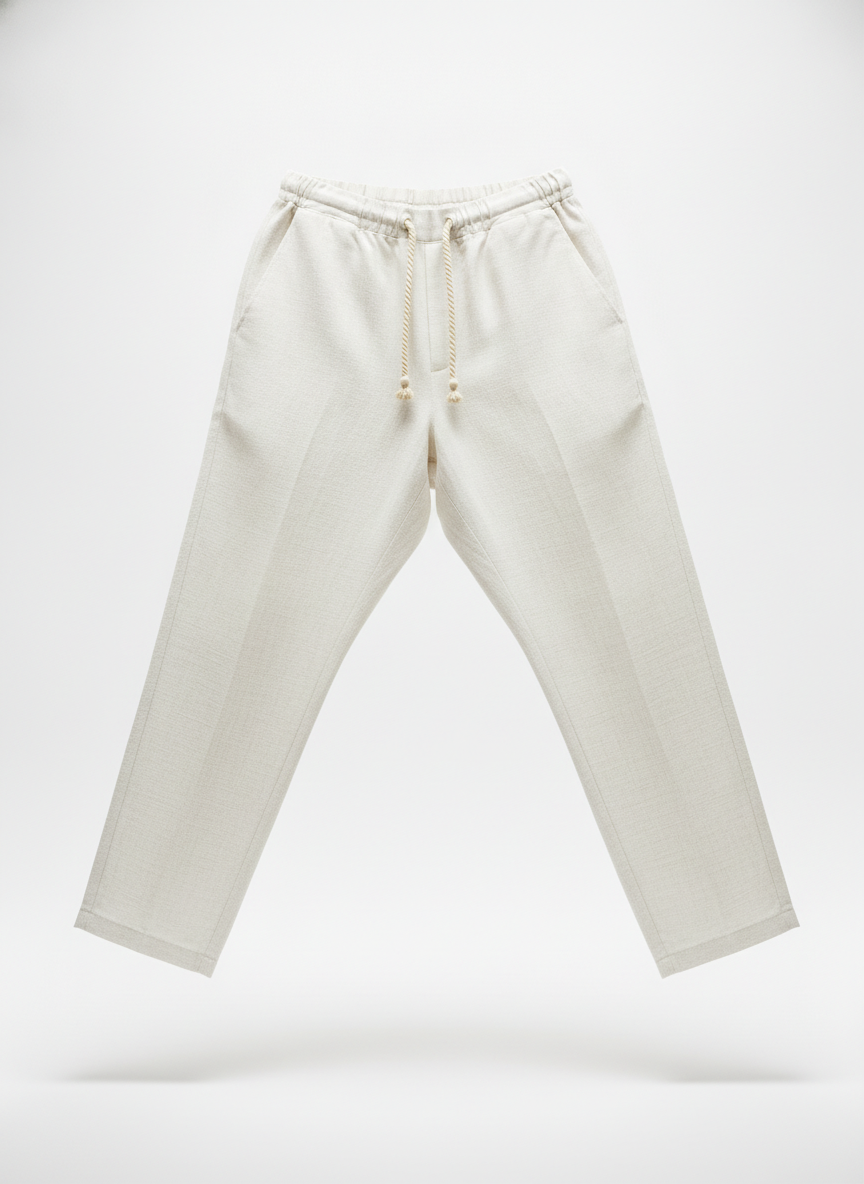 White Relaxed Linen Drawstring Trousers