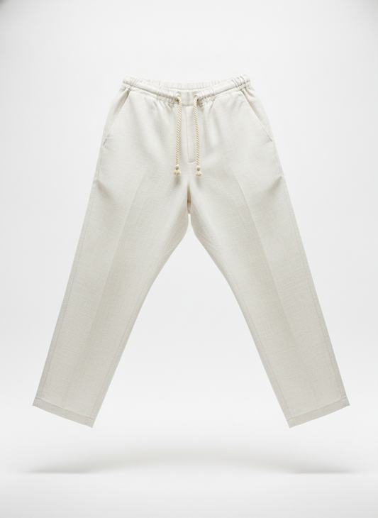 White Relaxed Linen Drawstring Trousers